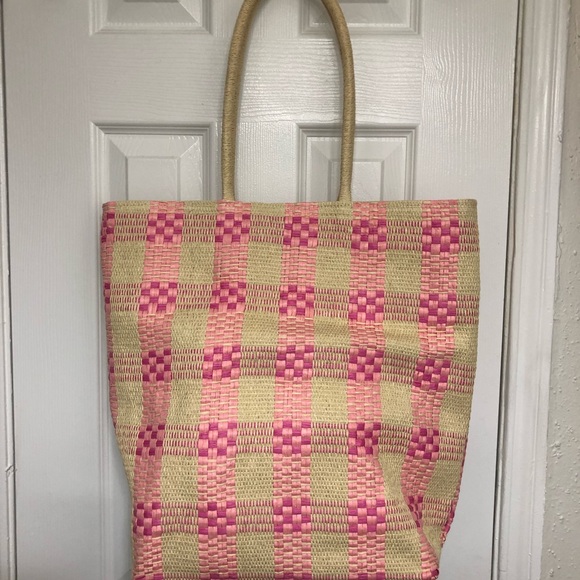 Straw bag used tan/pink color - Picture 2 of 5